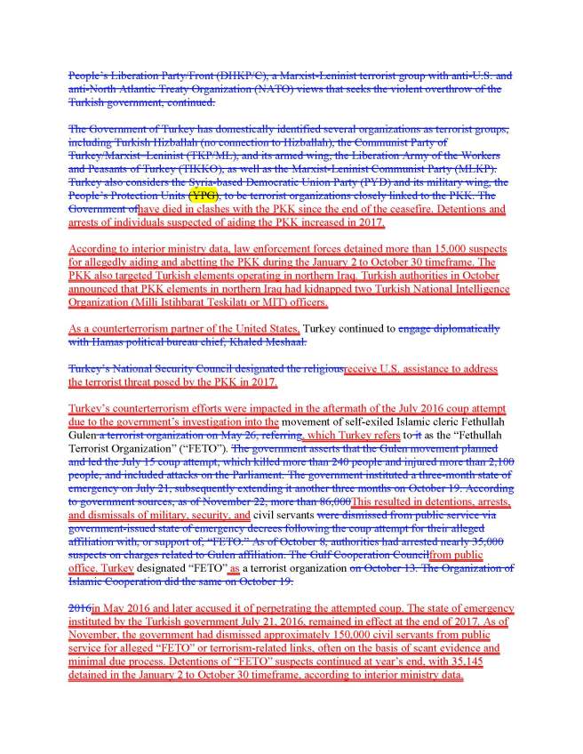 Pages from Redline of 2016 to 2017 State Dept Turkey Terror Report
