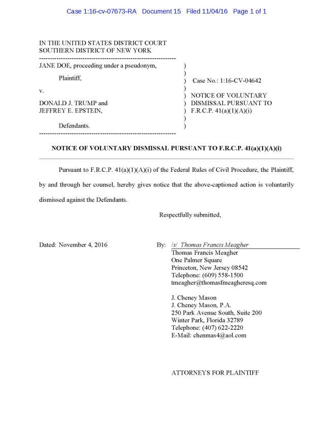 20161104 (15) Notice of Vol Dismissal